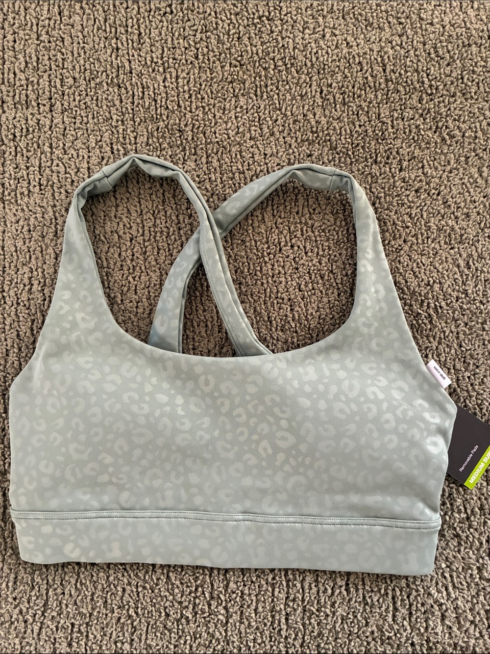 GAP Sage Green Leopard-Print Crossback Sports Bra
